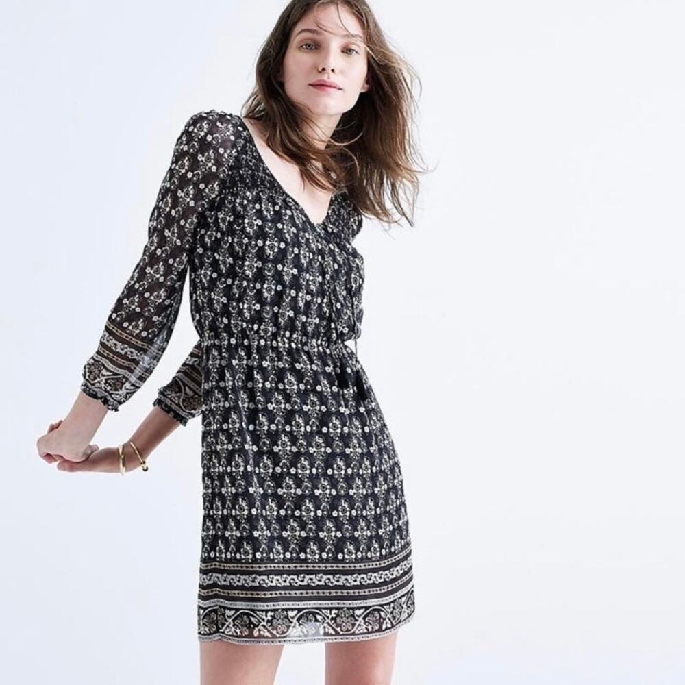 MADEWELL Woodland Artisan Floral Long Sleeve Mini Dress Black 4